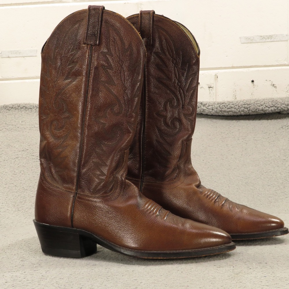 Dan Post Boots 11 B Mens Brown Leather 8111 Cowhide Embroidered Western Cowboy